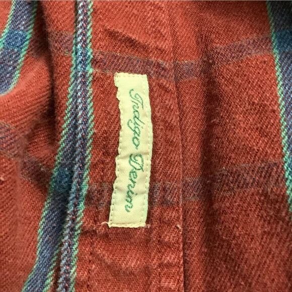 Vintage 90s BAXTER BRAND Indigo Denim Button Down Shirt XL Windowpane Plaid LS - Picture 4 of 5